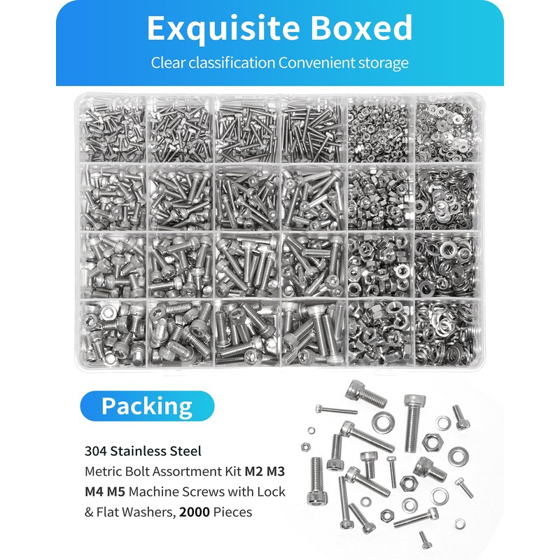 DIVANC Metric Screw Assortment, 2000PCS Metric Bolt Assortment Kit M2