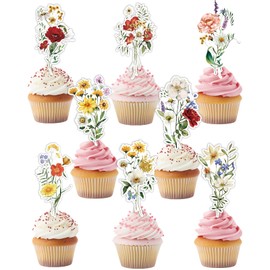 JarThenaAMCS 40Pcs Spring Floral Cupcake Toppers Vintage Wildflower Cupcake Picks Colorful Flower Food Picks for Spring Birthday Dessert Decorations
