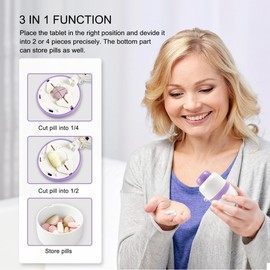 MMSZHL Cortador de Pastillas, Triturador De Pastillas, Dispensador De Pastillas PortáTil de Seguridad con Hoja Oculta, Vitaminas, Tabletas, Hoja De Acero Inoxidable, con Caja de Almacenamiento (Púrpura)