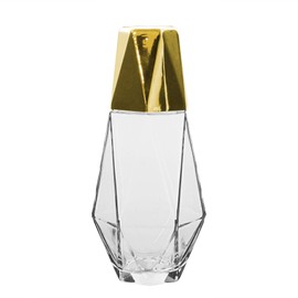 Fifth Avenue Crystal Modern Geometric Bedside Water Carafe with Tumbler- Elegant Pitcher and Matching Drinking Glass Doubles As Lid for Guest Room, Office (Gold)