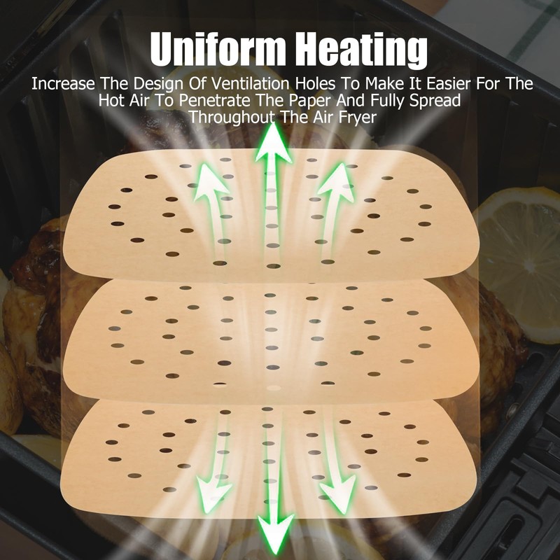 Air Fryer Liners, 8.5 Inch Square, 100 Pcs Perforated Parchment