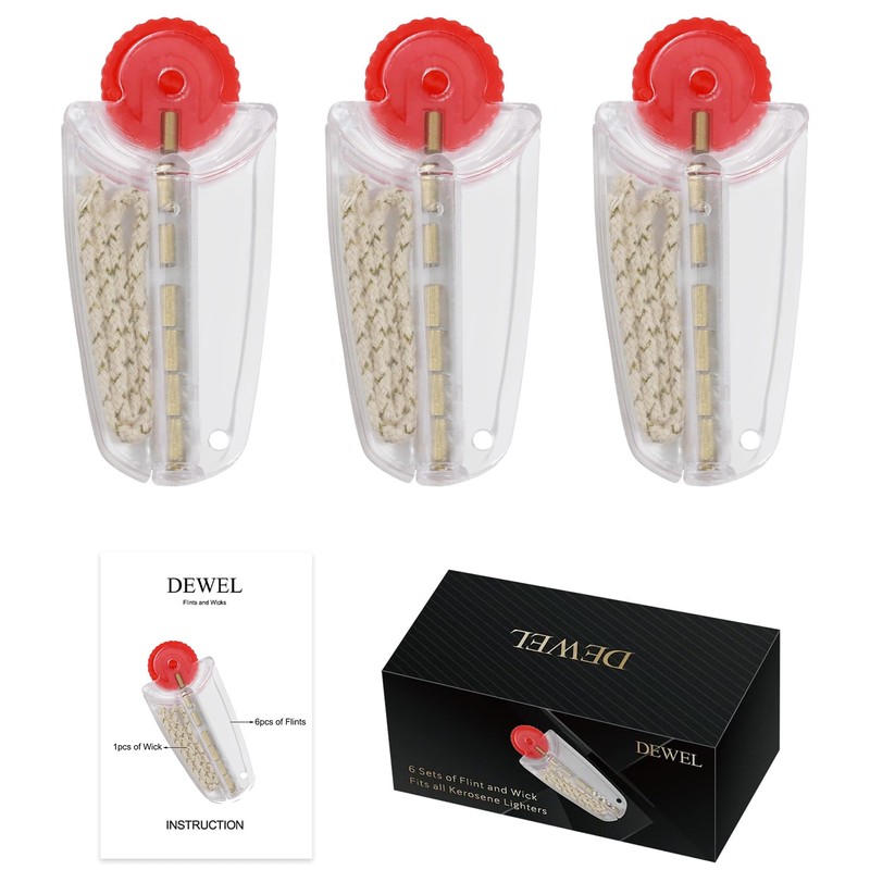 DEWEL 3 Pack Lighter Wick Flint and Cotton Material, Kerosene