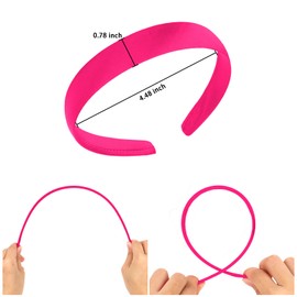 Amariver 12Pcs Hotpink Headband for Women 0.8inch Satin Headbands Thin Hard Head Bands DIY Plain Hair Band Hotpink Satin Headband Fashion Hair Accessories for Women Girls