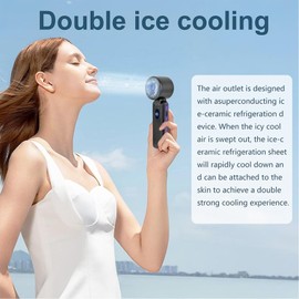 Portable Rechargeable Handheld Fan - 100 Speed Adjustable Mini Desk Fan with Ice Cooling, Detachable Neck Strap & Pocket Size - Personal Cooler for Office, Travel, Camping, Outdoor (Gray Purple)