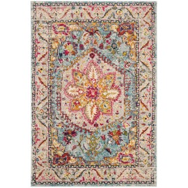 Safavieh Phoenix Collection PHX153K Boho Chic Oriental Medallion Area Rug, 5'1" x 7'6", Turquoise / Beige