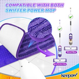 KEEPOW Reusable Power Mop Refill Pads for Swiffer Power Mop, Powermop Mopping Pad Refills for Wood Floor Cleaning, Machine Washable Microfiber Mop Pads for Wet and Dry Use, 2 Pack