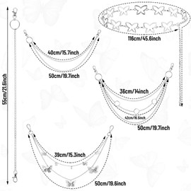 5 Pcs Waist Belt Jeans Pants Chain Punk Pocket Multilayer Hip Hop Wallet, Silver Butterfly Belt for Women Dress Body Belly Goth Accessories for Men Women