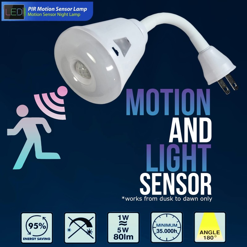 MaxFagell Motion Sensor Bright LED Night Light 6W 6500K Plug
