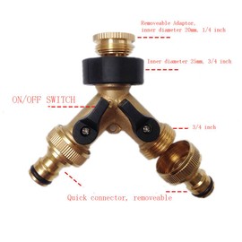 NUZAMAS 2 Way Solid Brass Hose Splitter 2-Way Hose Connector With Shut OFF/ON Valves, 3/4" Tap & Outlets, Use Up To 2 Hoses At Once,with 2 Quick Connectors Adaptors