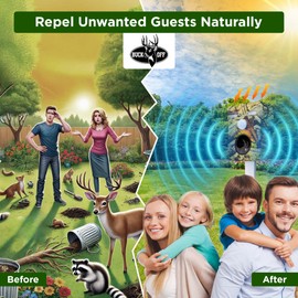 Ultrasonic Solar Animal Repellent Outdoor – Cat Repellent with Motion Sensor & Flashing LED – Waterproof Solar Powered - Raccoon & Deer Deterrent - Fox Birds & More