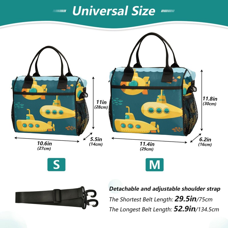 Glaphy Yellow Pattern Submarine Cute Lunch Bag Insulated Lunch Tote