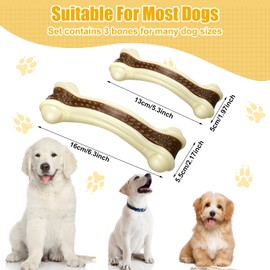 Sosation 3 Pack Chew Toys for Aggressive Chewers, Bone Toys Nylon Beef Flavor Dog Teething Toys for Large/Medium/Small Puppies Breeds(Large, Medium, Curved Bone)