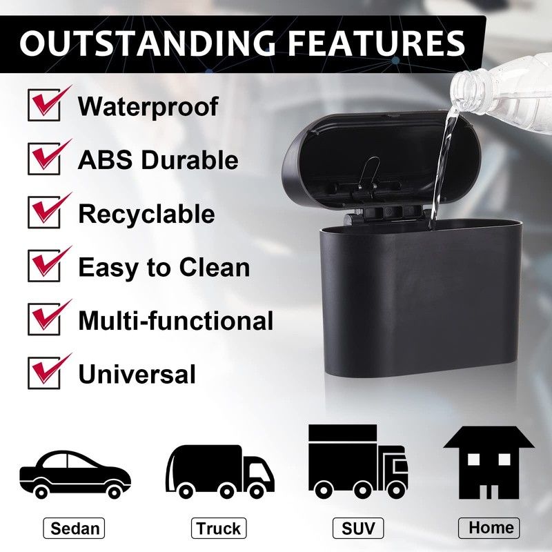 2-Pack Car Trash Can With Lid, Hanging Mini Vehicle Bin,