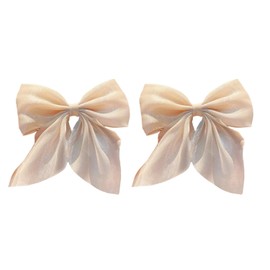 2PCS Large Bow Hair Clips for Women Girls Pearlescent Satin Hairpins Bow Ribbon Barrettes Duckbill Hair Accessories (Beige, One size)