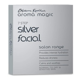 Aroma Magic Silver Facial Kit | 7 Step Facial with Cleanser, Enzyme Gel, Serum, Protein, Sheen Gel & Face Pack | Hydrates & Soothes Dry Skin | Salon-Like Glow at Home | Single Use Pack