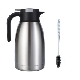 Heritage66 2L Thermal Coffee Carafe with Cleaning Brush – Triple-Wall Vacuum Insulated Stainless Steel Dispenser, 12h Hot / 24h Cold, Wide-Mouth Coffee & Tea Server