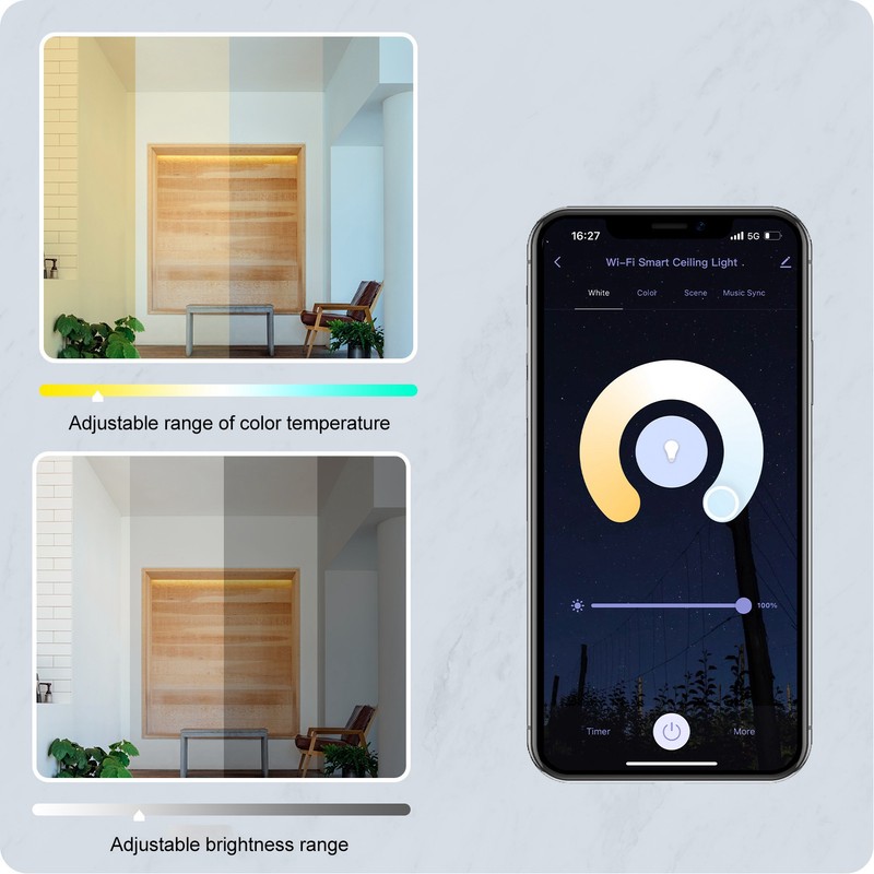 Smart Ceiling Light WiFi 25W Cold and Warm Light RGB