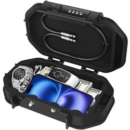 Diyife Portable Safe Box, [Waterproof] Travel Safe Lock Box with Code, 4 Digit Combination Lock Anti-Theft Lock Box with Removable Chain, Portable Lockbox for Beach Outdoor Dorm Hotel Home