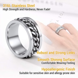 PROSTEEL Meditation Ring Punk Stainless Steel Jewelry Cuban Link Chain 8mm Size 10 Fidget Spinner Ring For Men
