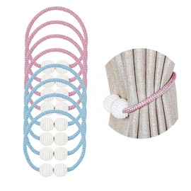 LaMure 4 Pairs Magnetic Curtain Tiebacks Woven Curtain Tie Back With Pearl Bead Flower Ball Curtain Tiebacks for Home Office Hotel Window Decoration