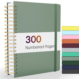 Forvencer Lined Spiral Journal Notebook with 300 Numbered Pages, A5 Thick Journals for Writing with 100GSM Paper, Hardcover Notebooks with Contents for Work, School,olive green
