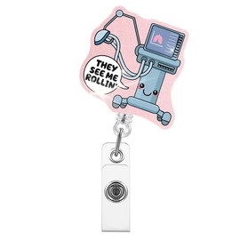 Xipromi They See Me Rollin Badge Reels Retractable Glitter with Clip, Funny Badge Holder for Respiratory Therapist Rapid Response Team Healthcare Worker, RRT Gifts for Nurse