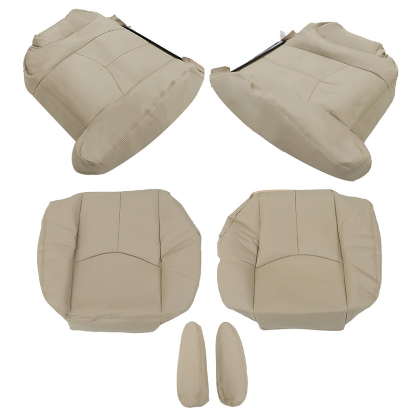 munirater 6Pcs Tan Front Leather Seat Cover Bottom and Lean