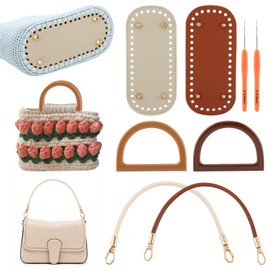 DIY Bags Making Supplies Kit, 4 PU Leather Purse Bottoms +4 Braided Purse-Handles +4 pcs D Shape Purse Handles +2 Crochet Hooks for for Crocheting Bag Handbag Crafting Accessories(COLOR:Multicolor)