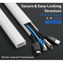 102in Wall Cable Hider, Cord Hider to Hide 3-4 Cords, Self-Adhesive TV Wire Hider for Wall, Cable Management Kit, Cable Raceway White, Paintable Cable Concealer, 6 x L17in x W1.2in x H0.6in