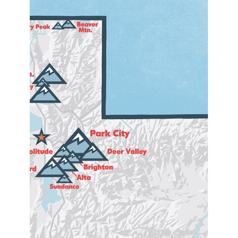 Utah Ski Resorts Map 18x24 Poster (White & Light Blue)