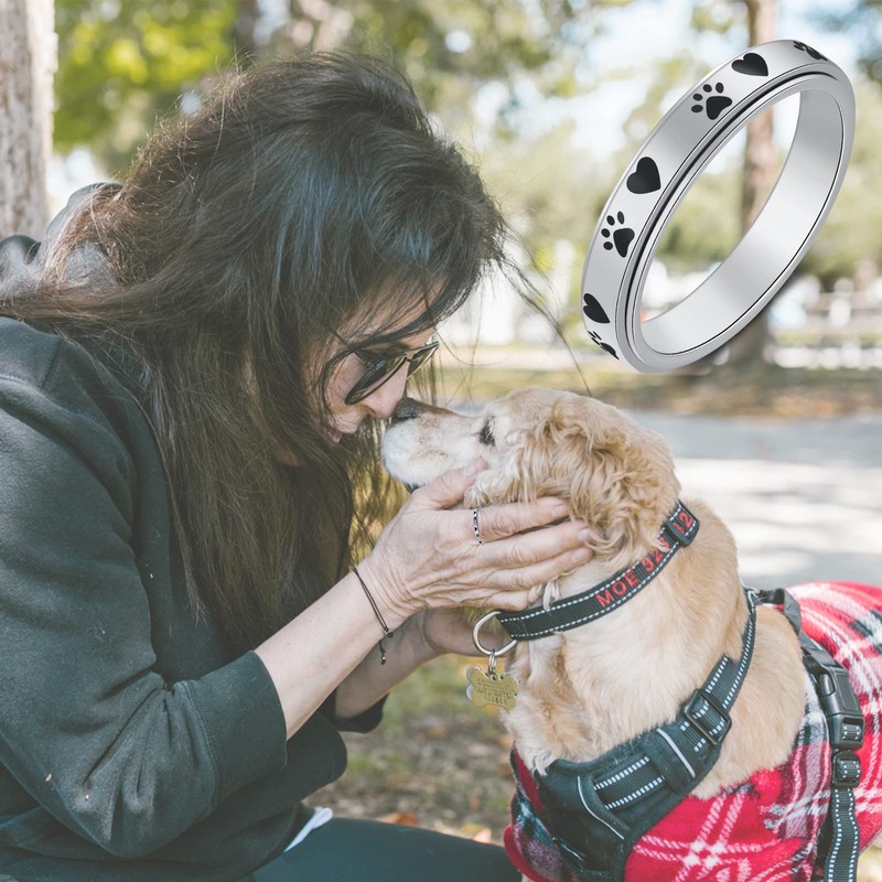 LuckyAmor Spinner Ring for Anxiety Relief Fidget:Puppy Pet Lovers Paw