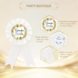 Orange Grandma To Be Tinplate Badge Pin, Little Cutie Baby Shower Button Pin, Orange Grandpa To Be Button Pin, White Rosette Little Cutie Gender Reveal Brooch Buttons for New Grandparents