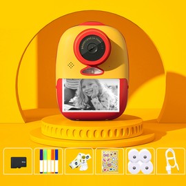 Instant Print Camera for Kids 1080P Resolution Portable Inkless Thermal Printing 26MP Digital Video Camera with 2 Inch Screen 4 Rolls Paper 64G Memory Card for Girls Boys