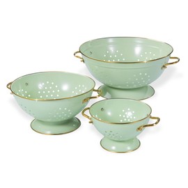 Metal Colander Set of 3, Strainer Basket with Handles perfect for Spaghetti, Pasta, Berry, Vegetable, Fruit, Solid Base Powder Coated Kitchen Essential Strainer Set, 1 & 3.5 & 5 Qt (Green)