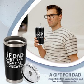 CUPLOOV If Dad Can't Fix It Tumbler, Funny Father's Day Gifts for Father, Dad,Husband,Men from Daughter, Son, Wife, 20 OZ Black Travel Tumbler for Father's Day Birthday Christmas