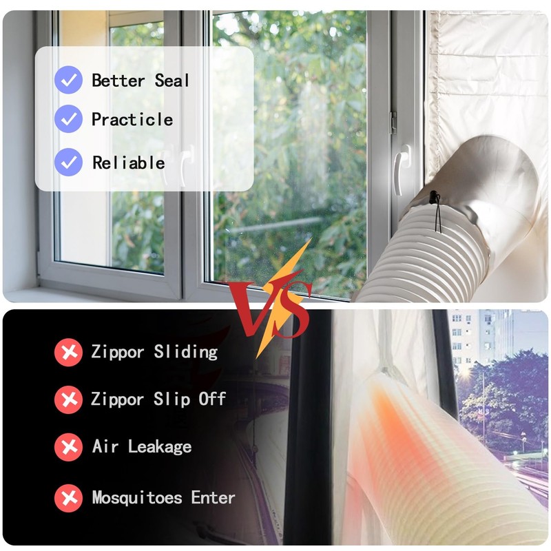 LIHONK Portable ac Window Vent kit【Titanium Silver+Black 100% Light Block】-