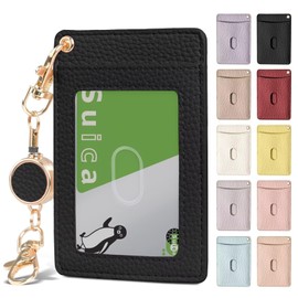 [VEISEN] Commuter Pass Case with Reel, Double-Sided, PU Leather, 2 Pieces, Extendable, IC Card Case, ID Card Holder, Vertical, Employee ID Card Case, For Work or School, Simplicity, College Students