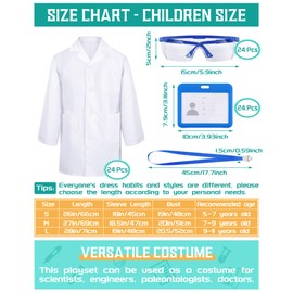 Xtinmee 24 Sets 72 Pcs Kids Lab Coat Set Doctor Costume with Goggles ID Card Holder Science Experiment Doctor Dress Up Kit (Large)