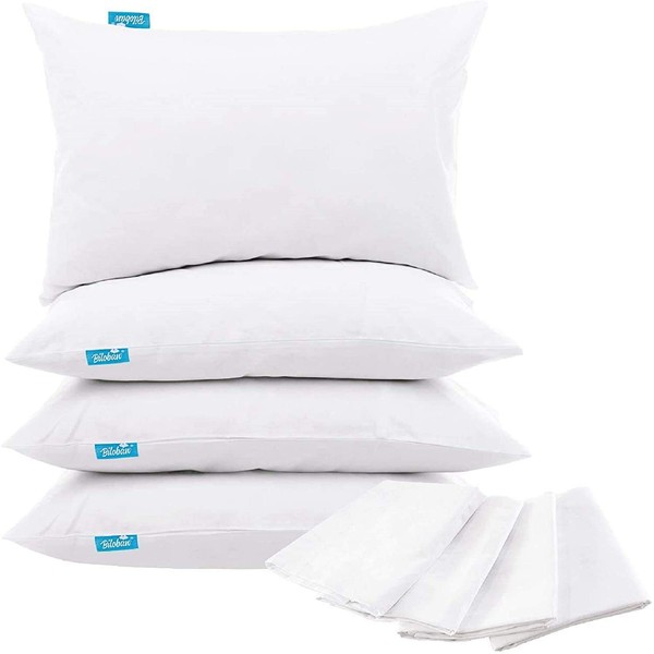 Pillow Protector Waterproof Queen Size Pillow Cases 4 Pack Skin-Friendly & Noiseless Pillow Encasement Zippered White Pillow Covers Machine Wash