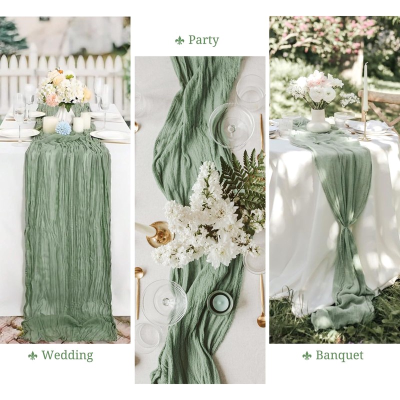 6 Pack Sage Green Cheesecloth Table Runner, 10Ft Boho Gauze