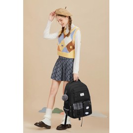 VANKANY School Backpack for Teen Girls, Big Student Laptop Backpack Aesthetic Bookbags for College Women Elementary Middle High School Travel Mochilas Escolares, Black