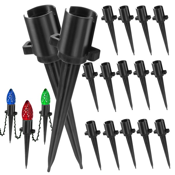 Dazzle Bright 5.5 Inch 100 Pcs C9 Christmas Light Ground Stakes for Outdoor Decor - Black Plastic Spikes for Lawn, Garden, Patio