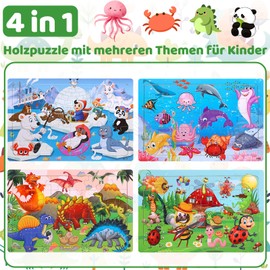 Kaisibum Animals Puzzle from 3 Years, 4 x 30 Pieces Wooden Puzzle Children, Children's Puzzle Wooden Puzzles Children's Toy Gifts for Boys and Girls (Sea Animals, Dinosaurs, Insects, Arctic Animals)