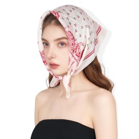 JENSVOIR Bandana for Women - Red Cherry Cotton Blend Square Headband 22.8 Inch Soft and Breathable Neck Scarf Hair Band