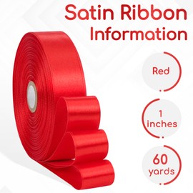 Aoropo Red Satin Ribbon 1 Inch, 60 Yards Red Fabric Ribbon for Hair, Flower Bouquet, Gift Wrapping, Crafts, Graduation Wreaths, Christmas, Invitation Cards