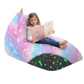 COMAX Unicorn Bean Bag Chairs for Kids 8-12, Large Kid Beanbag Chair with Filler, Big Toddler Lounge Bean Chair, Children Lazy Floor Lounger for Girls Boys, Glowing Rainbow