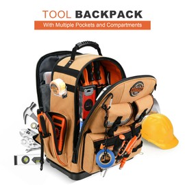 Backpack Tool Bag - Heavy Duty Tool Organizer, Water-resistant HVAC Tool Back pack Electrician ToolBox with Molded Base