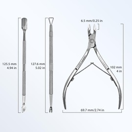Delanie Cuticle Cutter Pusher Fork - Cuticle Tool Set for Nail Techs, Silver