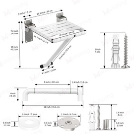 Munzong Wall Mounted Folding Shower Seat with Assist Grab Bar in White