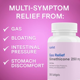 Curist Gas Relief Simethicone 250 mg Softgels (300 Count) - Digestive Relief, Bloating Relief & Anti Flatulence Gas Pills for Adults aids Gas and Bloating Relief (300 Soft gels)